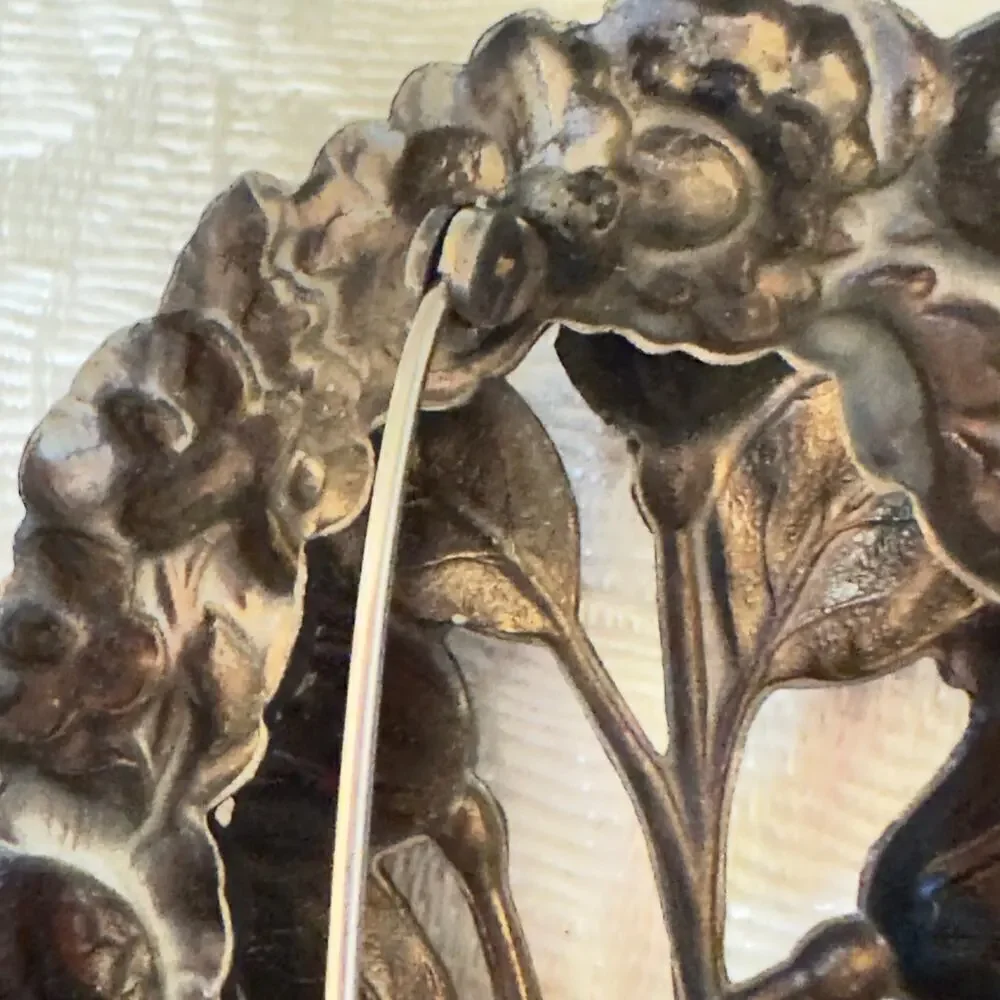 Antique Art Nouveau Tulip Sash Pin Floral Broach 1920’s Pot Metal Repousse